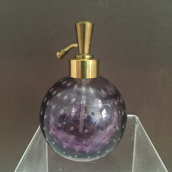 Vintage Tilso Perfume Bottle Amethyst Controlled Bubble Art Glass Brass Japan - Picture 4 of 8